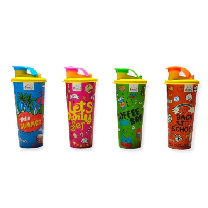 Gelas Tumbler Biggy Ware Botol Minum Milenial 450 ml Botol Minum Anak Wadah Air Minum Motif Lucu Gelas Tutup Plastik