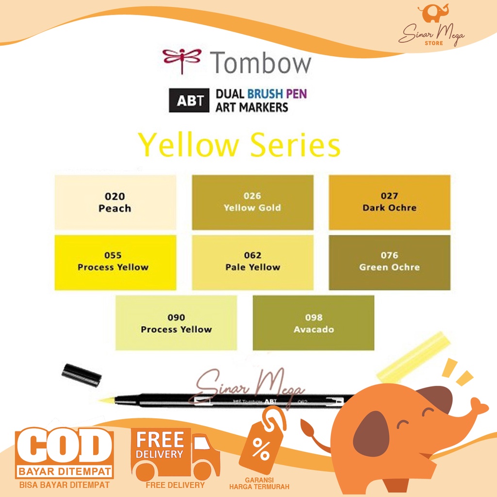 

Tombow Dual Brush Pen ABT Yellow Series / Tombow Spidol Dengan Dua Mata Kuas