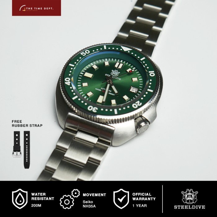 {CollectionStore} Seiko Sea Turtle Homage Steel STEELDIVE SD1970 NH35 Seiko Automatic - Hijau Limite