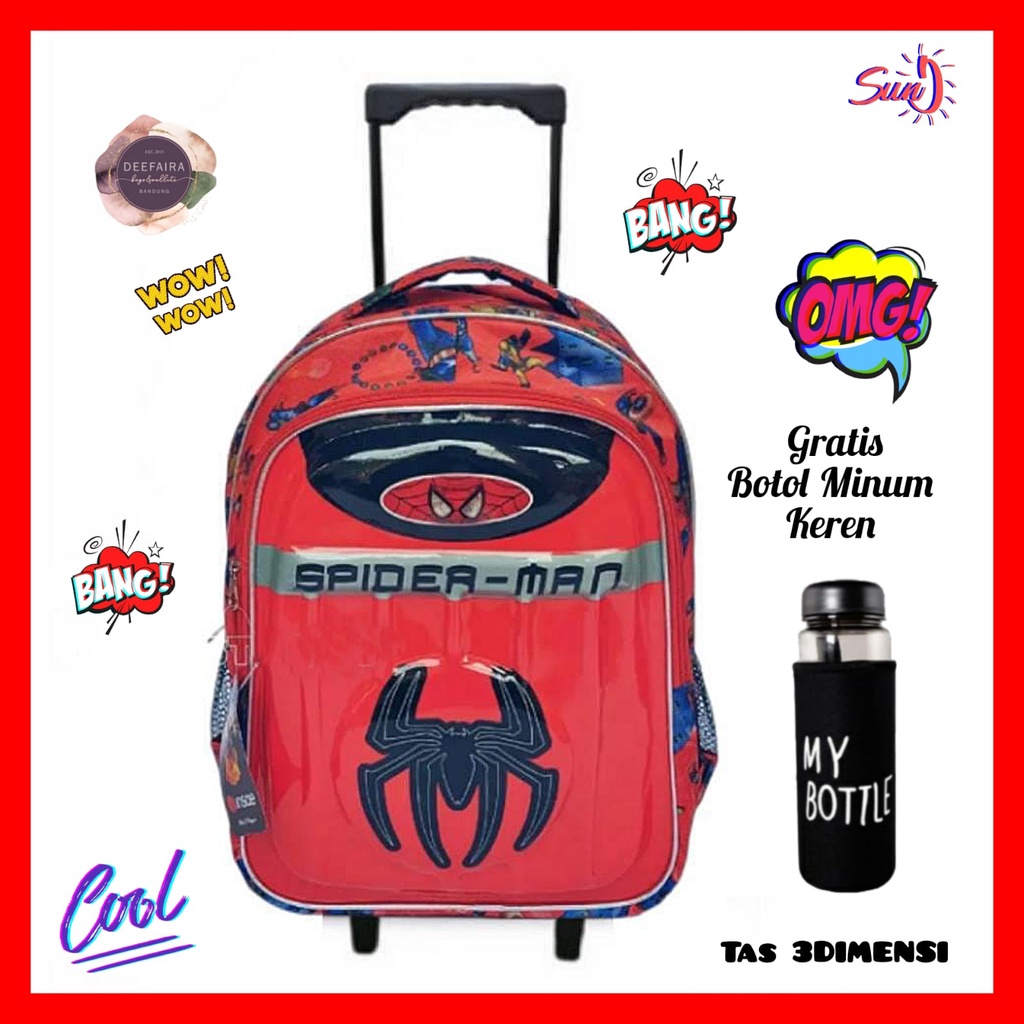 Tas Ransel Troli Anak Laki Laki Motif 3D Spdrx8 Gratis My B0ttle Keren Untuk Paud Dan Tk