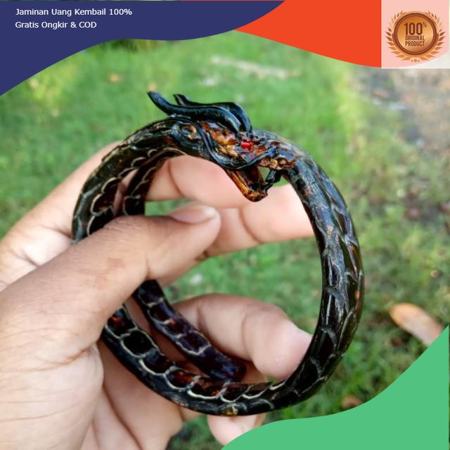 Gelang kayu akar bahar original ukir naga tembus cahaya