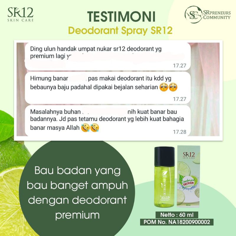 SR12 Deodorant Spray Herbal Atasi Bau Ketiak - Deo Spray Tawas Hilangkan Keringat Berlebih dan Bau Badan - Deodoran Alami Pencerah Ketiak