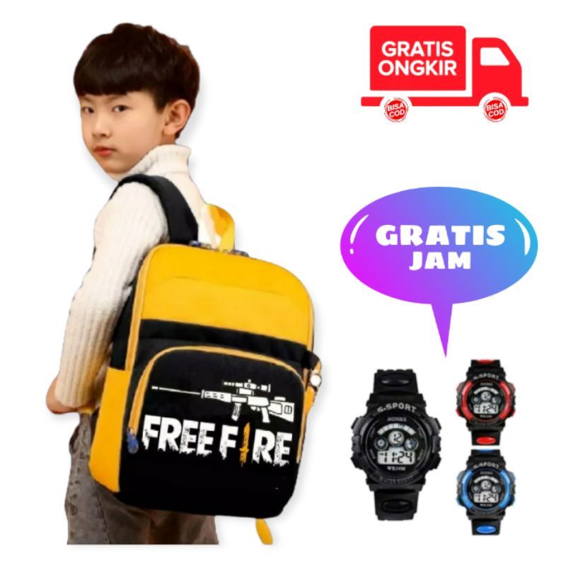 Tas Ransel ANAK LAKI LAKI MOTIF FREE FIREE SNIPER BONUS JAM TANGAN SPORT