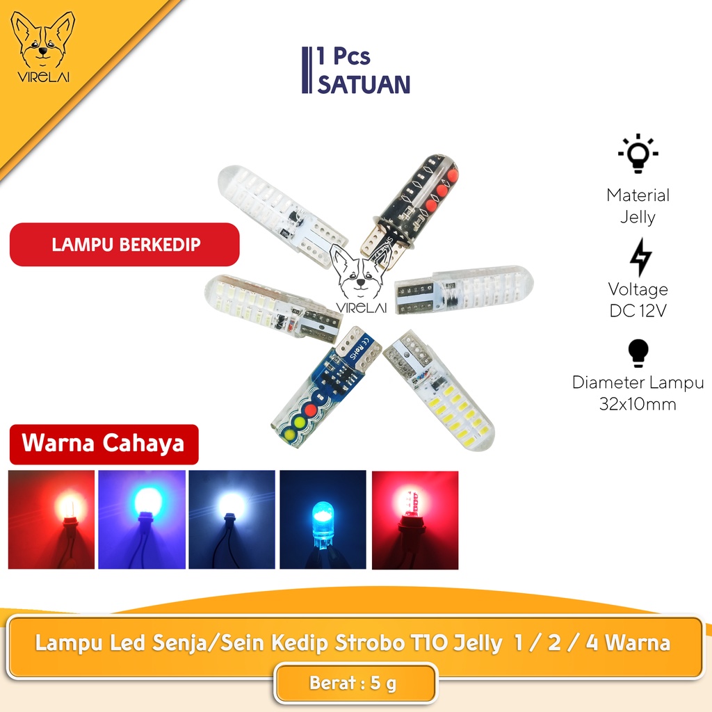 [SATUAN] Lampu LED Kedip T10 Jelly Strobe 1 / 2 / 4 Warna / Lampu Senja / Sein