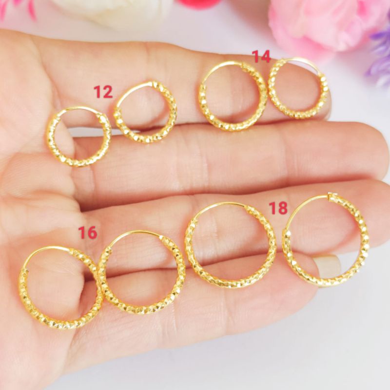 Anting model bulatan/ring motif disco warna gold