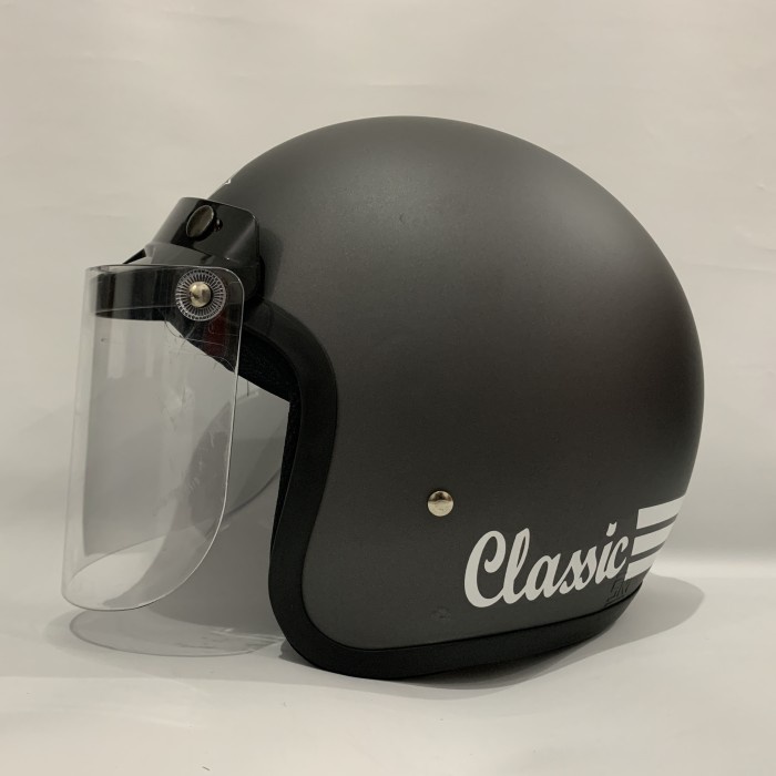 Helm Bogo Abu-Abu Doff Solid Helm Dewasa Helem Sni Helm Retro Classic