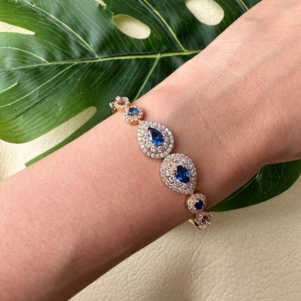 Gelang Kaku Emas 16K Kadar 700 70 Fashion Zircon Biru 8.06 Gram