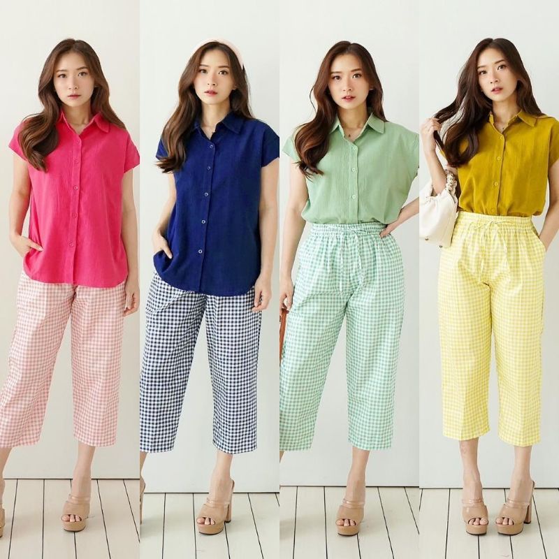 Lorine Square Set / setelan wanita celana kotak