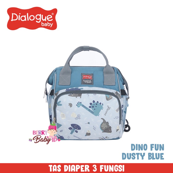 ⭐BISA COD⭐ Dialogue Baby Tas Diaper Bayi Kecil 3-in-1 Travel Bag Dino Fun Series - Dusty Blue