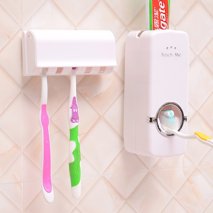 foreveryoung.co.id Set Rak Kamar Mandi Toothpaste Penjepit Brush Holder Organizer / Dispenser Odol Tempat Sikat Gigi