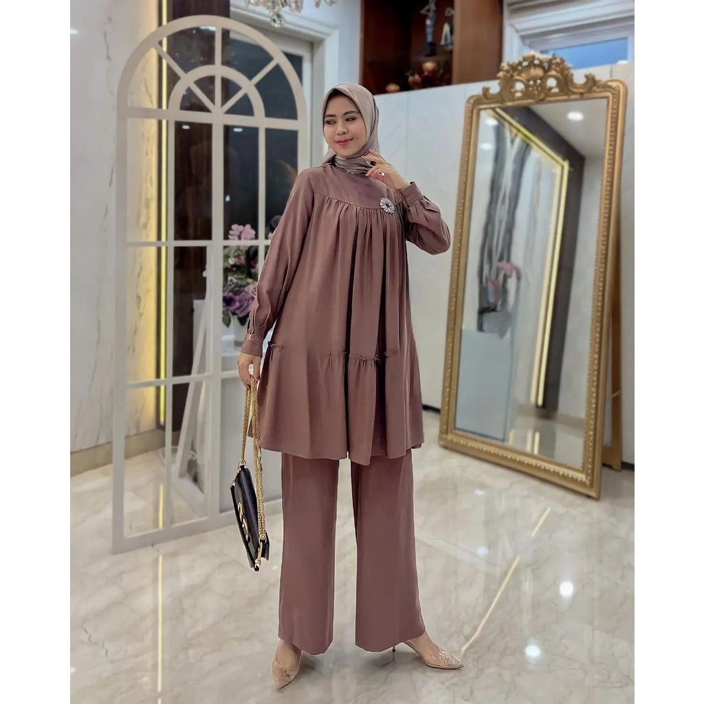 AUDY SET BC Bahan CRINKLE AIRFLOW SIZE M L DAN XL PB 87 CM DAPAT BAJU ATASAN + CELANA PANJANG SETELAN WNAITA TERBARU 2023 KEKINIAN ONE SET WANITA KOREAN STYLE SET WANITA LENGAN PANJANG FASHION MUSLIM TERBARU