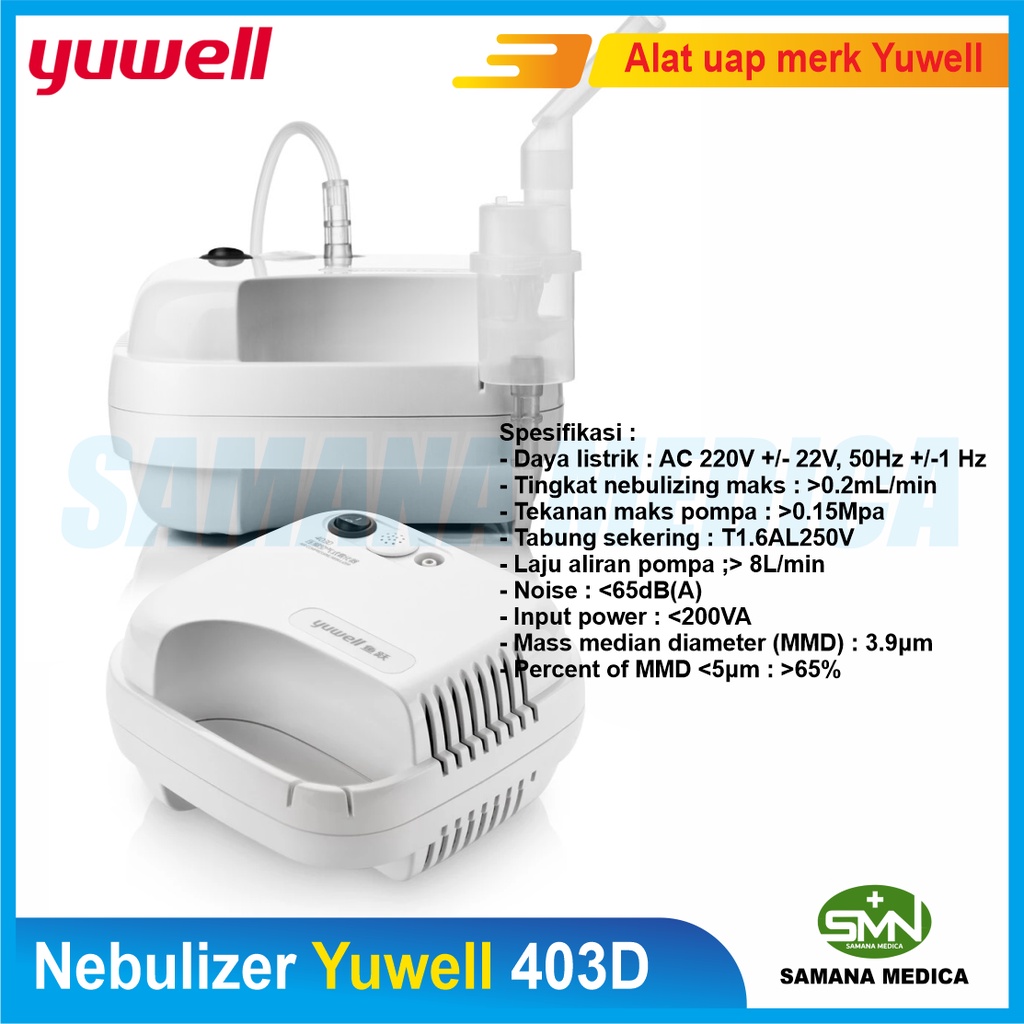 Nebulizer Yuwell 403D Air Compressing Nebulizer Alat uap merk Yuwell Generasi baru Murah + 1x Masker nebulizer Anak