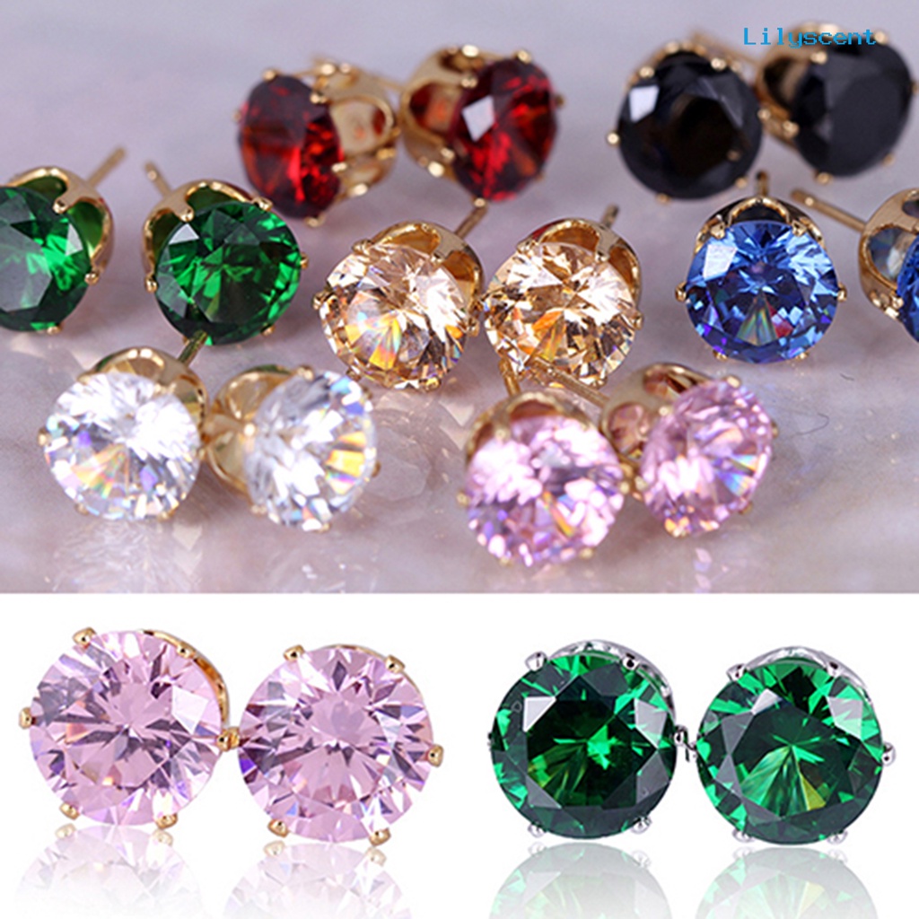 [LS] Ear Studs Elegan Semua Pertandingan Cubic Zirconia Bulat Anting Indah Untuk Pacaran