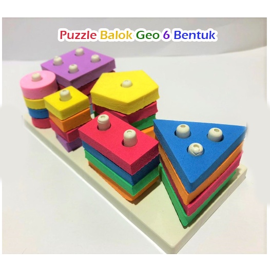 Puzzle Balok GEO Mainan Edukatif  6 Bentuk / Mainan edukasi mengenal bentuk