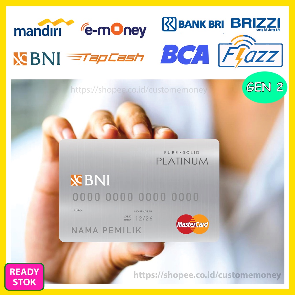 KARTU EMONEY DESIGN PURE SOLID PLATINUM KARTU ETOLL E-MONEY MANDIRI FLAZZ GEN 2 TAPCASH BRIZZI - 1 SISI