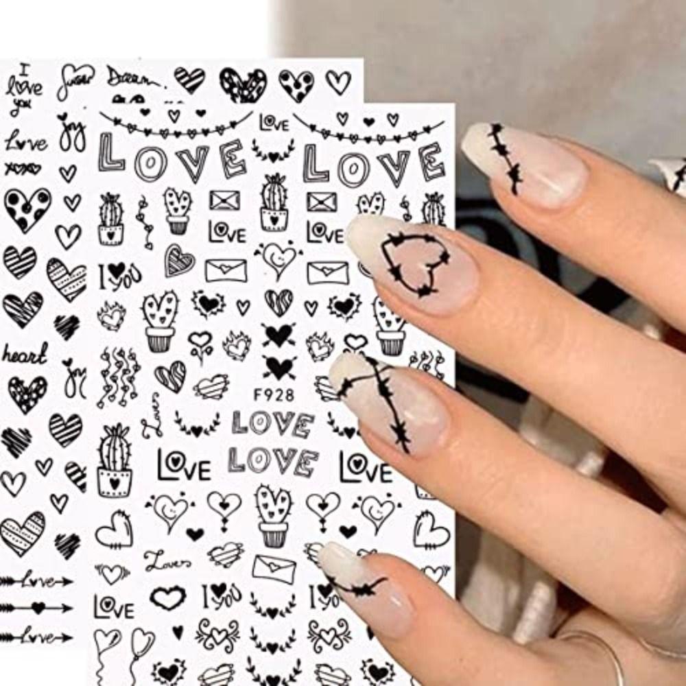 R-FLOWER Stiker Kuku Huruf Berbentuk Hati Romantis Perekat Diri Dekorasi Nail Art