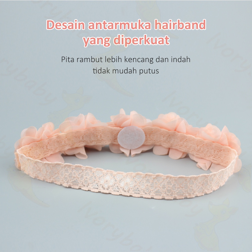 Ivorybaby Bandana bayi perempuan Bando bayi cewek Baby headband bunga 0-3 tahun