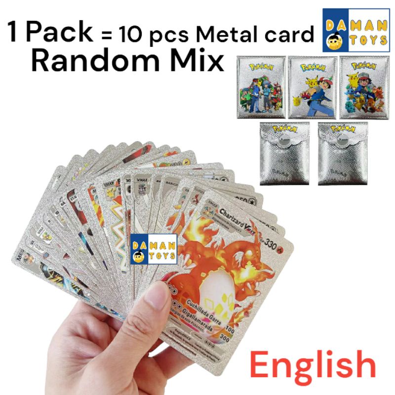 Kartu Pokemon 10pcs Bahan Metal Emas Silver Bahasa Inggris