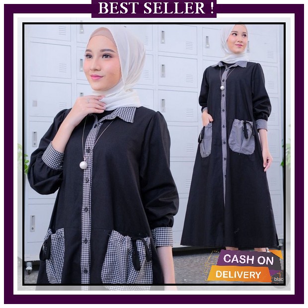 Gamis Terbaru Set Gamis Khadijah Syar'I Wanita Dewasa - Dark Grey, All Size Baju Gamis Kekinian Wani