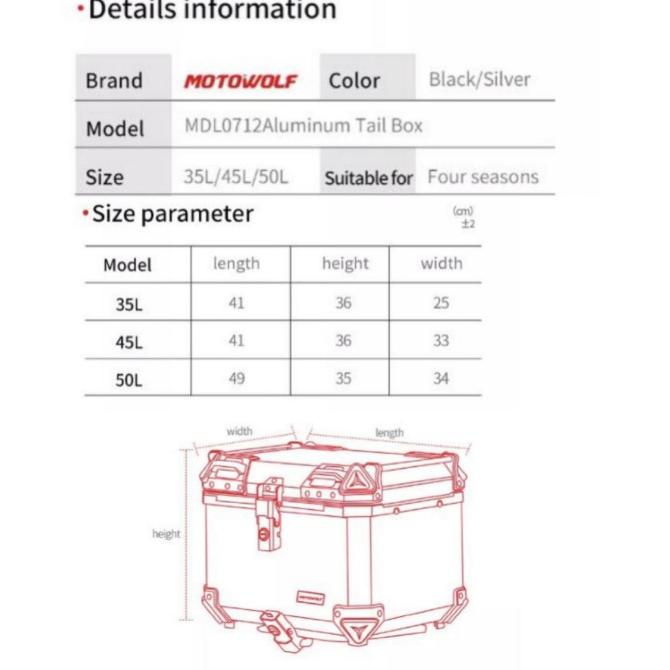 Box Motor Touring Motowolf Tail Top Box Almunium Alloy Case Pannier