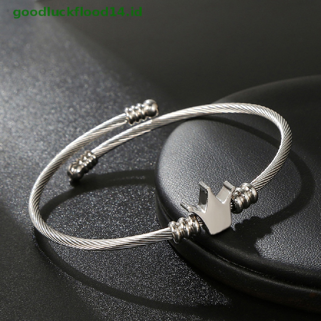 [GOOGFOUR] Baru Fashion Mahkota Stainless Steel Gelang Bangles Pria Wanita Terbuka Cuff Charm Bangle Perhiasan Untuk Hadiah Ulang Tahun [TOP]