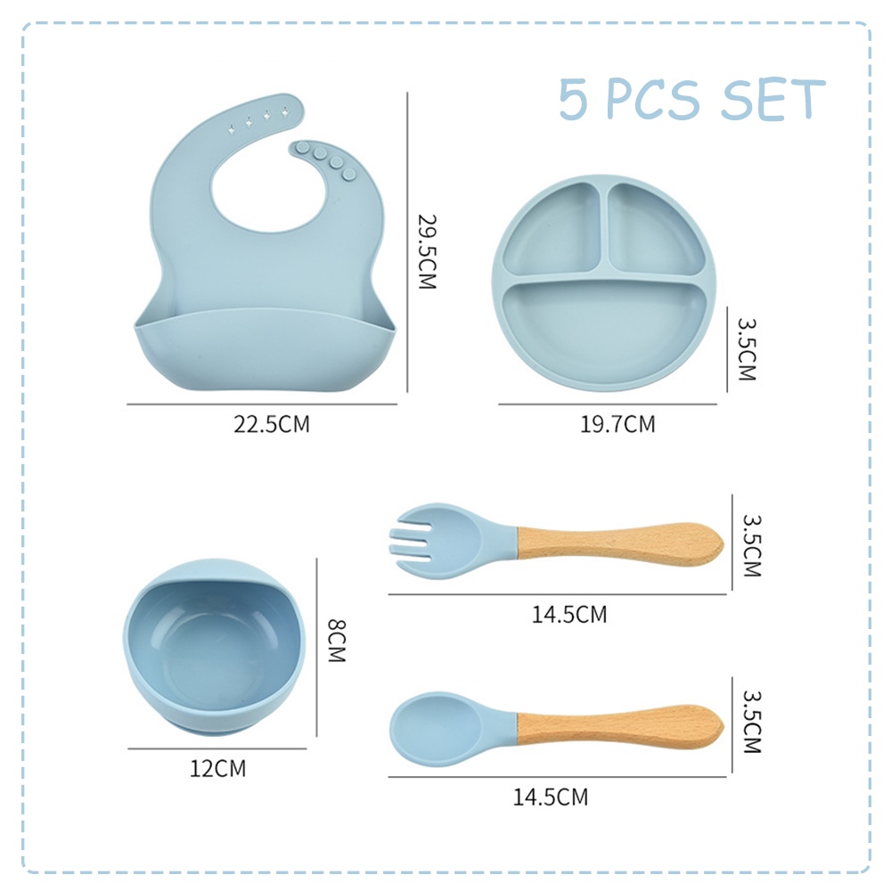 5 Pcs Alat Makan Set Silikon / Mangkok Bayi Anak / Baby Bibs Tempat Makan Silicon SUCTION Dengan Bib Peralatan Makan Anak Murah Tableware Silikon Anak Import Bib Gelas Mangkok Piring Silicone