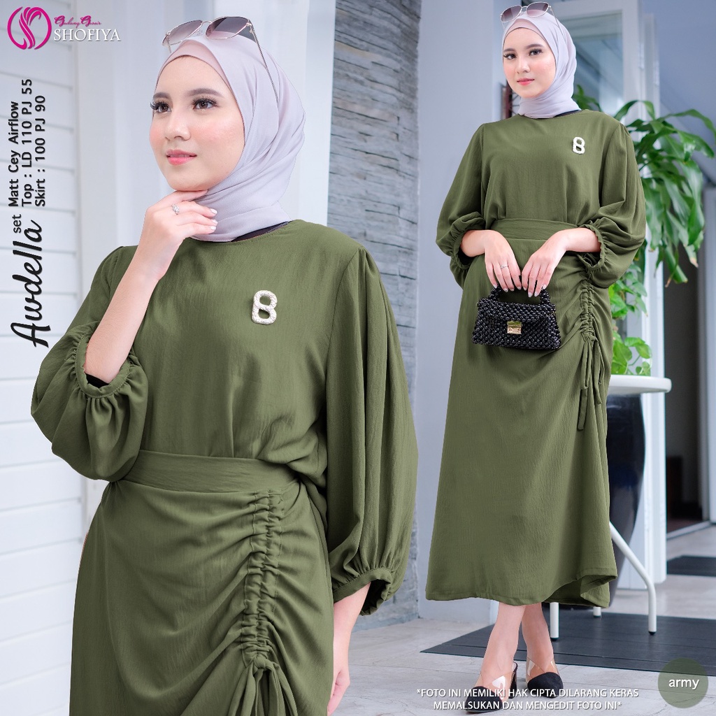 Awdella set by shofiya fashion setelan rok serut kekinian setelan wanita premium original brand shof