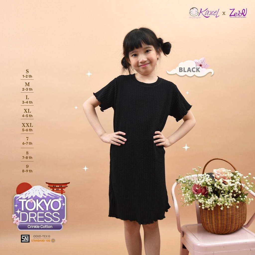 Kazel Zebe 1pc Tokyo Crinkle Dress 2.0 | Dress Anak Perempuan