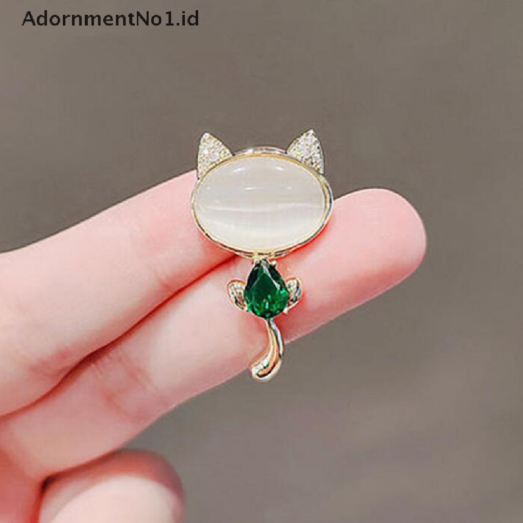 [AdornmentNo1] Elegan Berlian Imitasi Opal Batu Bulan Kucing Bros Pin Untuk Wanita Lucu Kucing Hewan Kristal Korsase Bros Aksesoris Pakaian Hadiah Perlengkapan Pesta [ID]