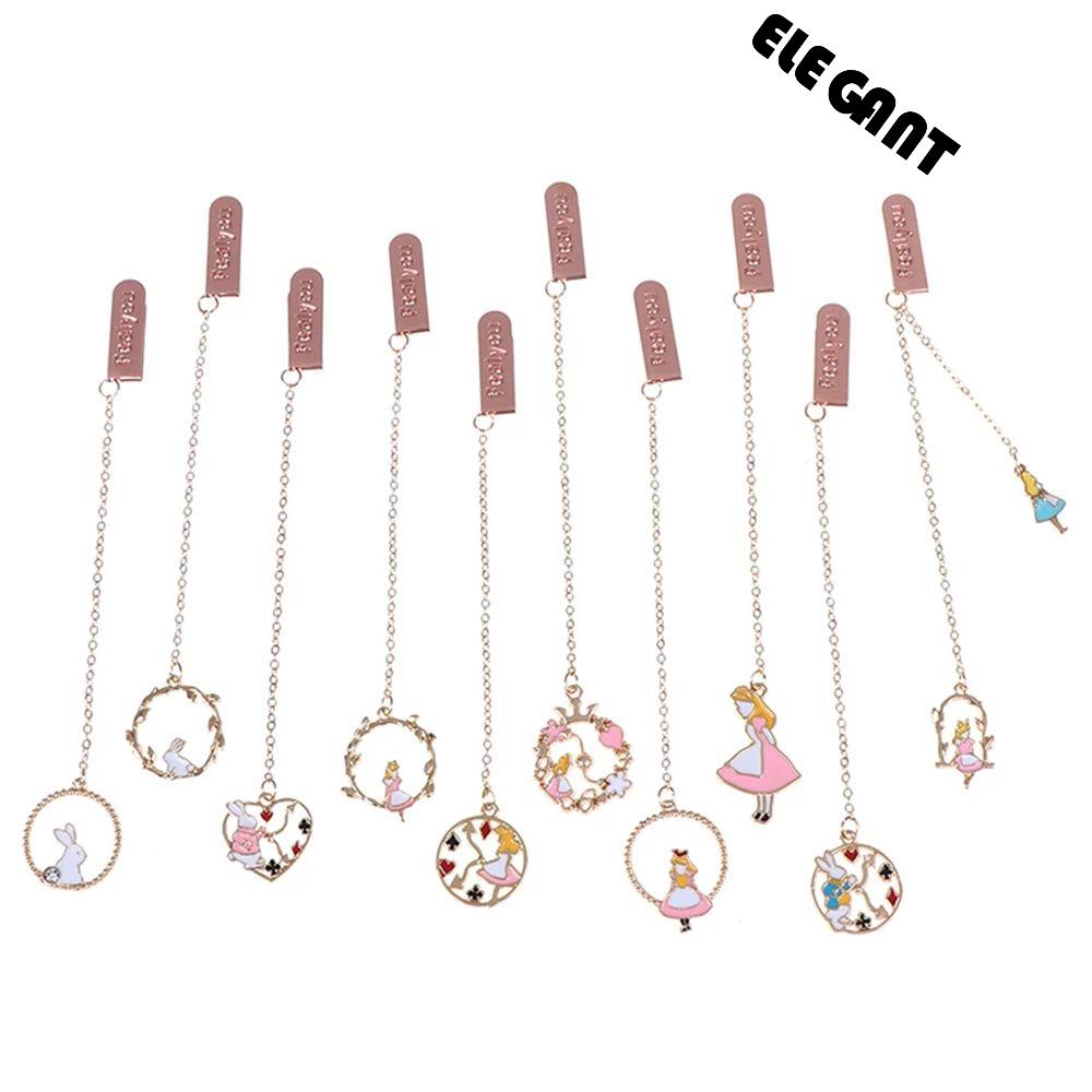 ELEGANT 23cm Metal Bookmark School Supply Pagination Mark Pendant Bookmark Office Alloy Chain Marker of Page Student Gifts Book Clips Stationery Peach Heart