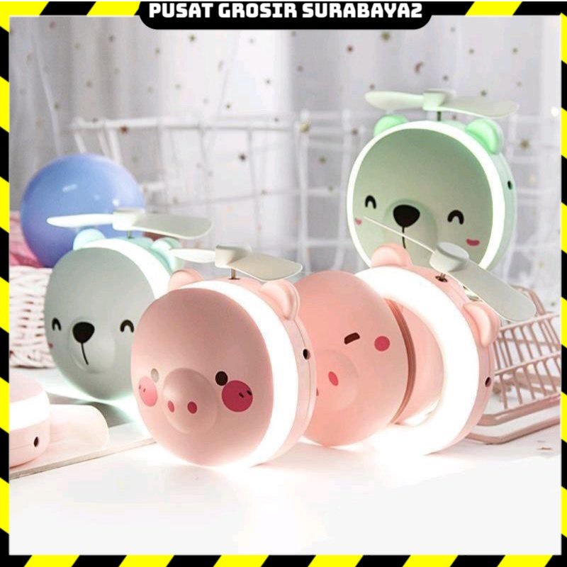 kipas angin cermin led + fan portabel + kaca make up 3in1