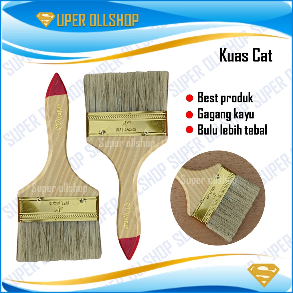 Kuas Cat Tembok Gagang Kayu Bulu Putih 2 Inch 2.5 Inch 3 Inch 4 Inch Murah