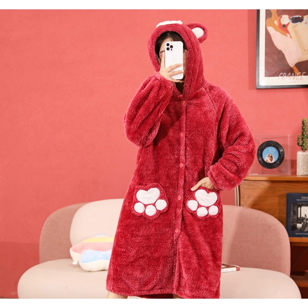 BAJU KOSTUM ONESIE PIYAMA LOTSO TOY STORY YUKATA MODEL DRESS GAUN ROK BERUANG MERAH STROBERI KIGURUMI COSPLAY PESTA IMPOR