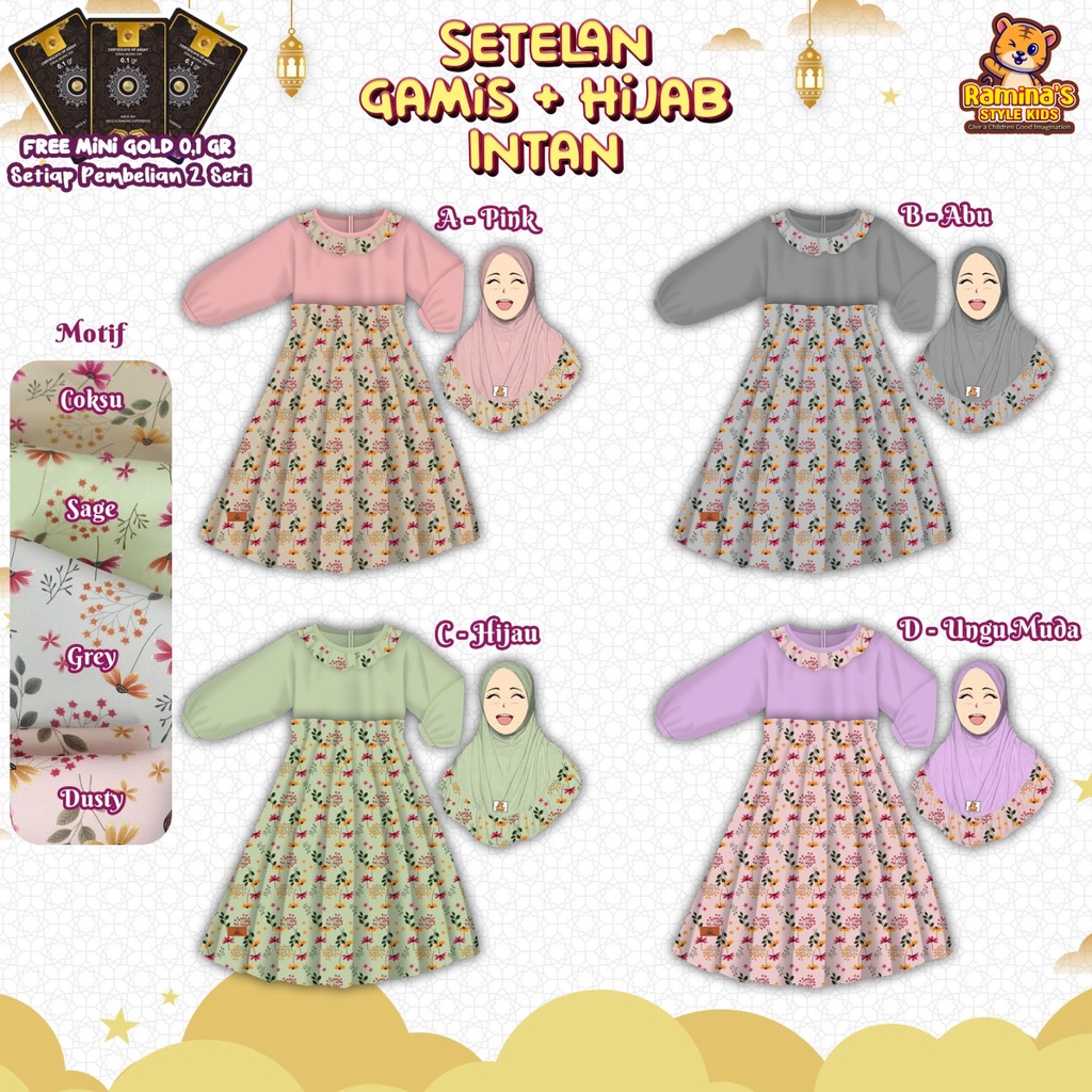 SET GAMIS HIJAB INTAN DRESS MUSLIM ANAK PEREMPUAN BY RAMINA