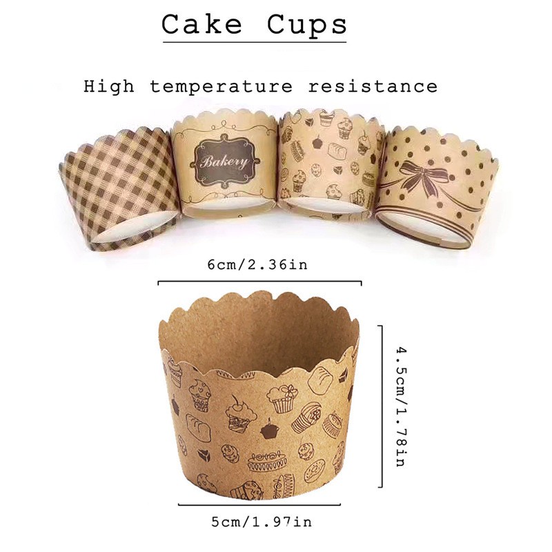 50pcs Greaseproof Cake Cups Wedding Birthday Party Decor Pretty Pastry Wrapper Perlengkapan Non-stick Muffin Making Paper Tray Bow Print Baking Cup Liner