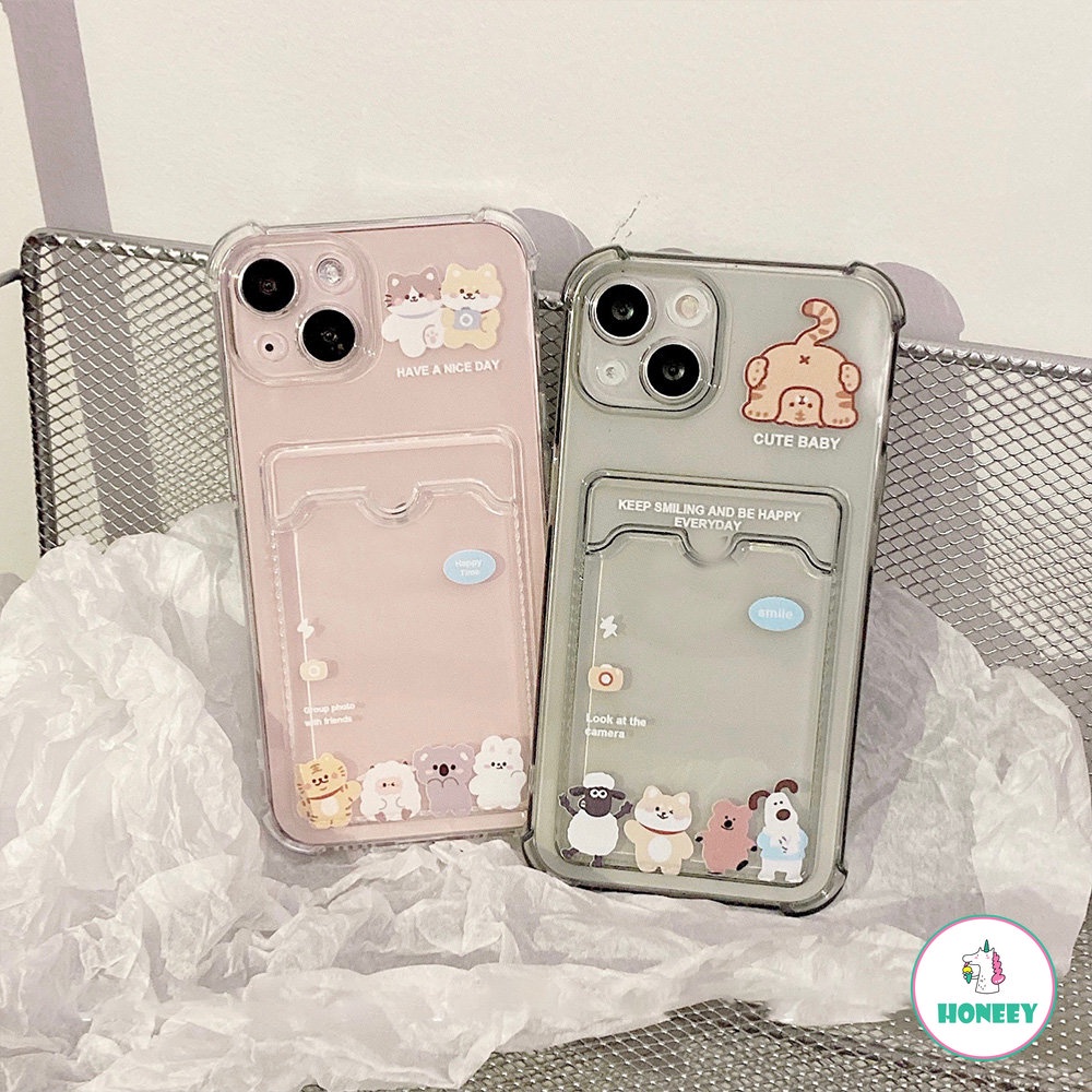 IPHONE Cute Lovely Cat Kitty Tiger Card Holder Phone Case Untuk Iphone14 13 12 11 Pro Max 14 Pro Max Slim Fit Bumper Karet Shockproof Lembut TPU Cover