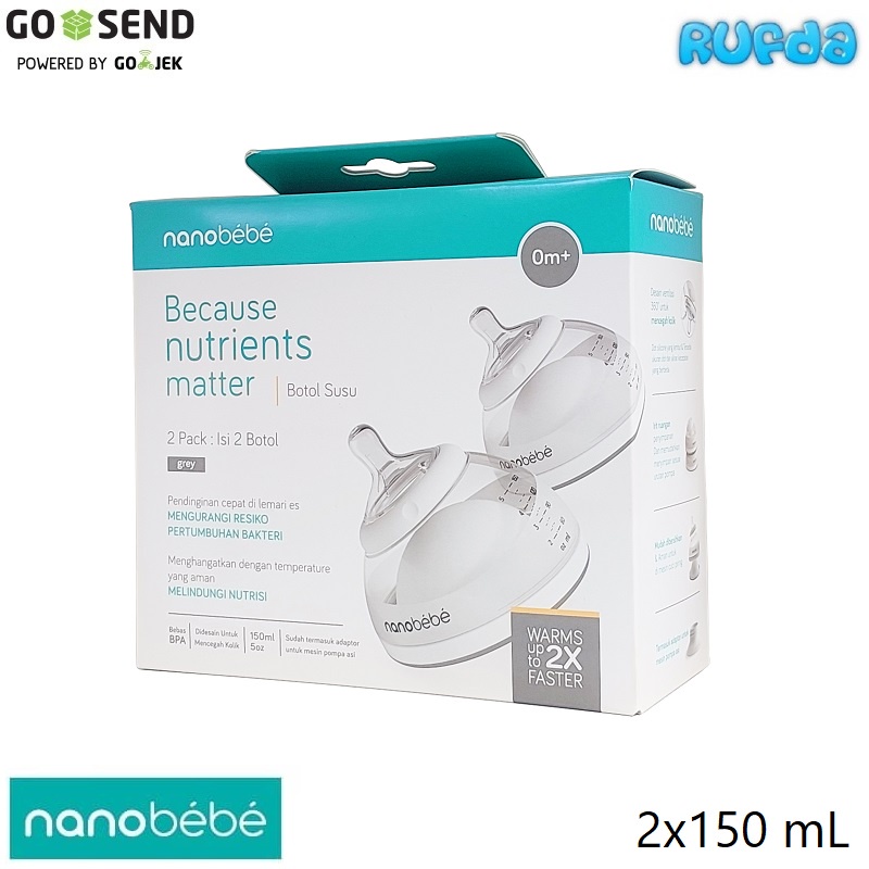 NanoBebe 2pcs x 150ml Breastmilk Bottle Botol Susu ASI Bayi Cepat Hangat Twin Pack