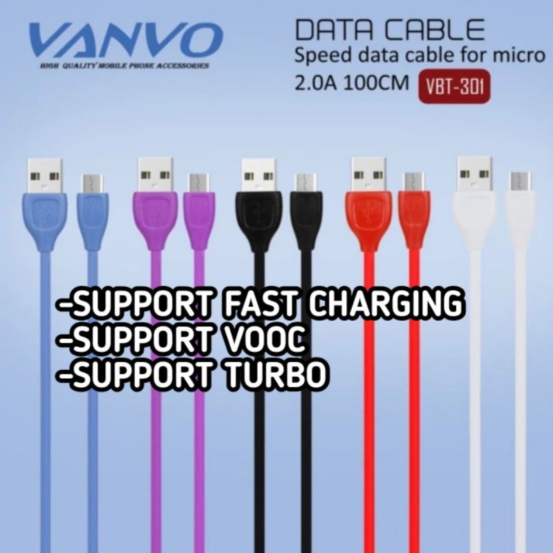 kabel data support fast charging VOOC TURBO vanvo vbt 301 micro type C iphone