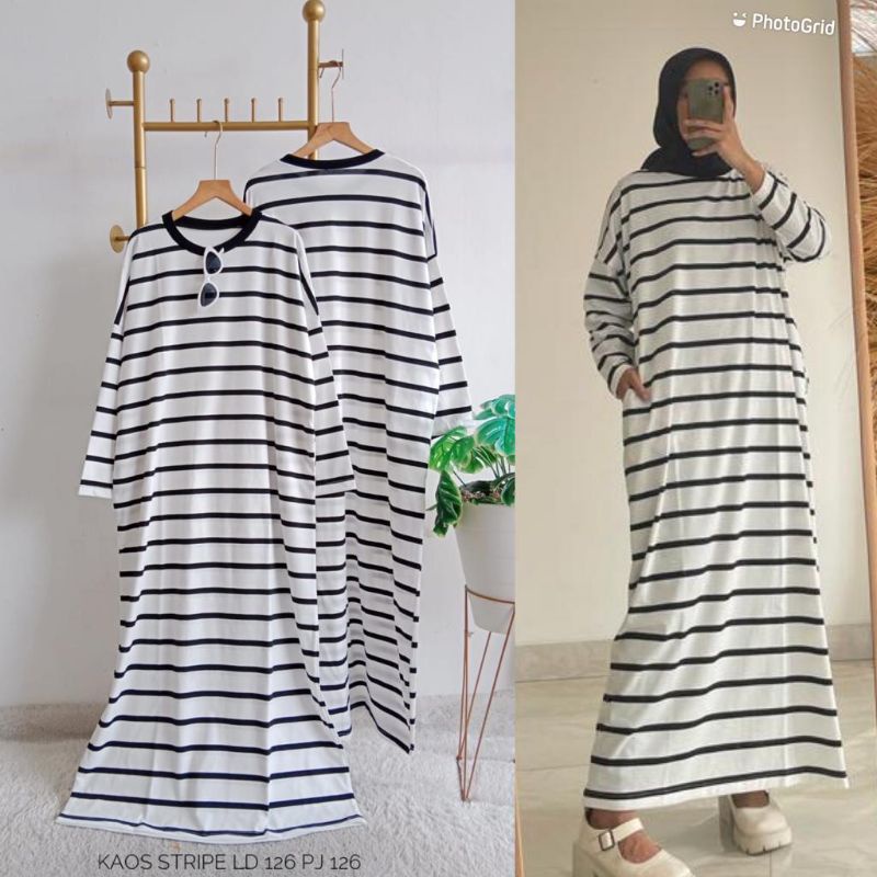 DRESS SALUR STRIPE LD 126 / DRESS WANITA / LONG TUNIK KAOS / BAJU SANTAI / BAJU MURAH / BLOUSE CEWEK