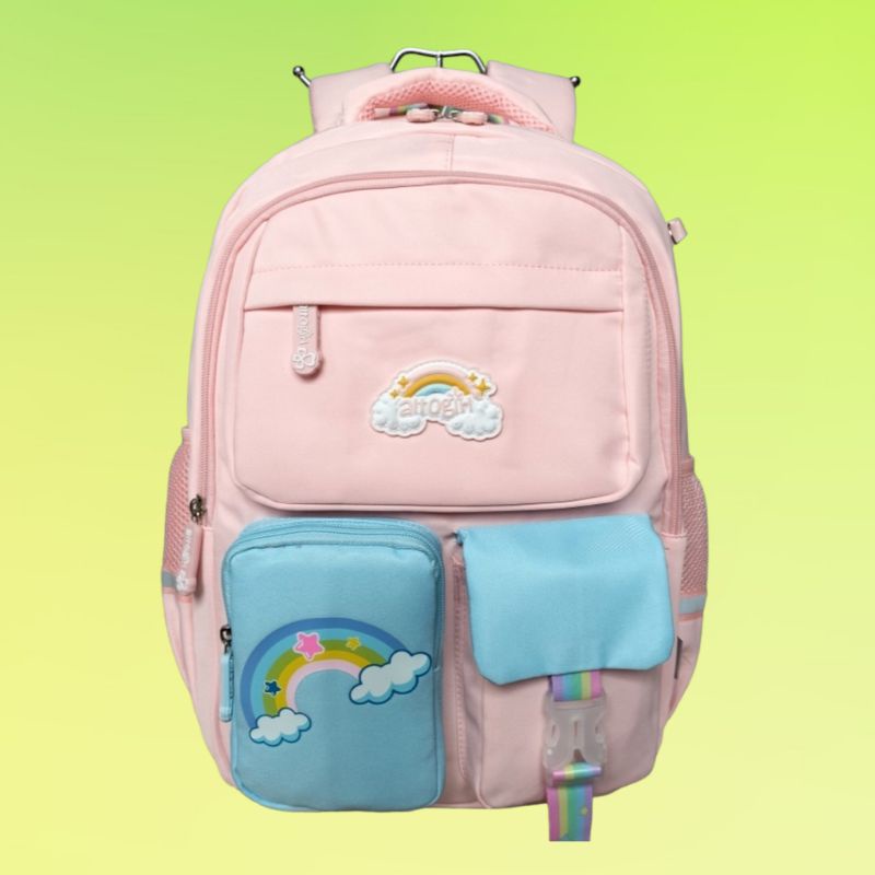Tas ransel backpack anak perempuan alto girl pelangi - rainbow  free rain cover