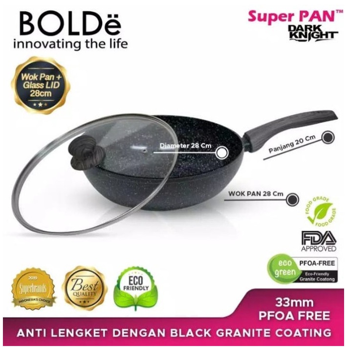 BOLDE Wok super pan BOLDe 28cm + tutup granite panci induksi 28 cm BOLDE 28cm DARK KNIGHT