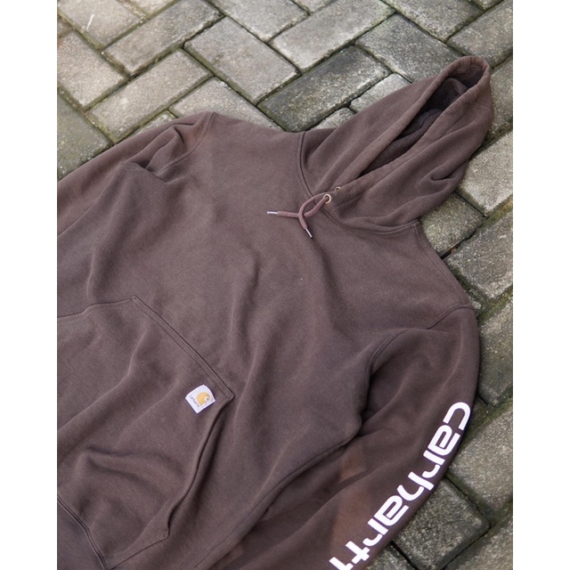 hoodie carhartt spellout brown