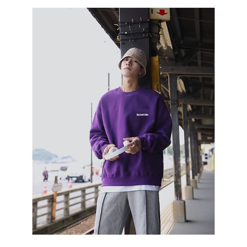 Sweater Pria BIG SIZE BOYS GUARD (S - 6XL) Crewneck Jumbo Ungu Tua Purple Sweatshirts Korean Fashion Wanita Pria Oversize Harajuku Oblong S M L XL 2XL 3XL 4XL 5XL 6XL mocca beige krem coklat
