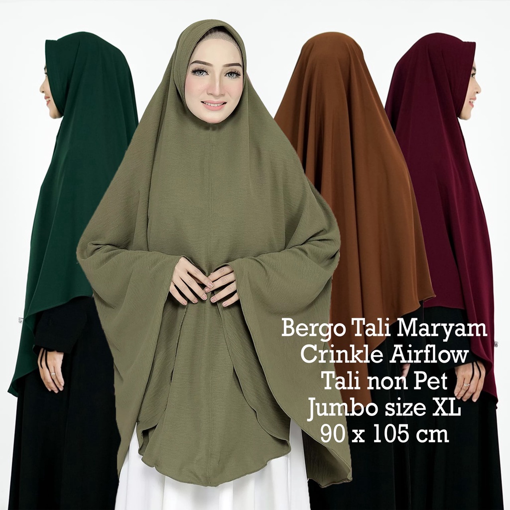 11 - 11 SALE BERGO XL Man Jadda Hijab Bergo Mariyam Jumbo Crinkle Airflow Jilbab Khimar Instant Bergo Maryam Cringkle non pet size XL