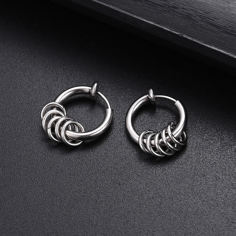 1pc Anting Bulat Bahan Titanium Steel Gaya Hip Hop Untuk Unisex