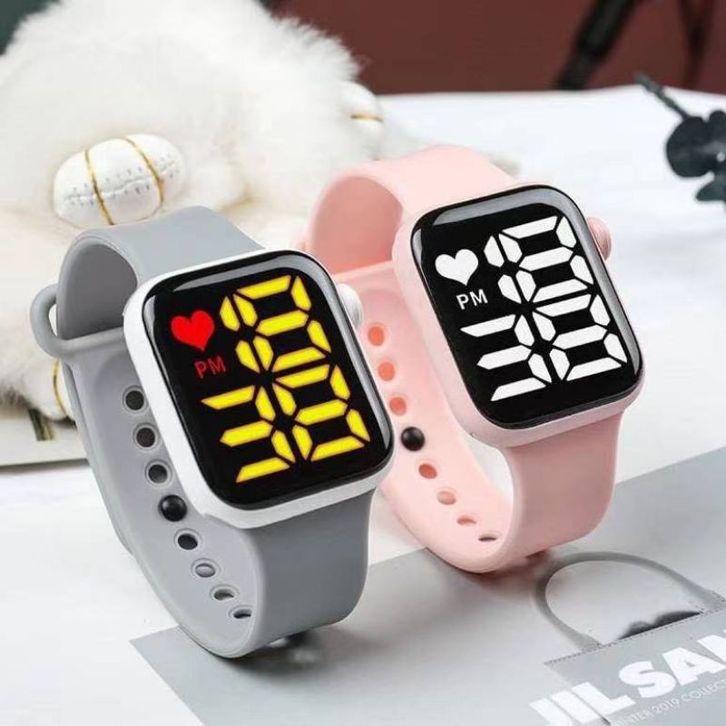 Jam Tangan Rubber Karet Wanita Perempuan Trendy Digital LED Jam Tanggal Tahun