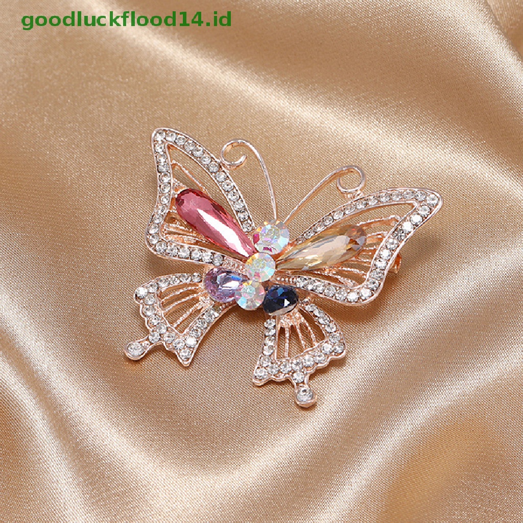 [GOOGFOUR] 1 Pcs Butterfly Berlian Imitasi Bros Enamel Kerah Pin Serangga Perhiasan Bros [TOP]