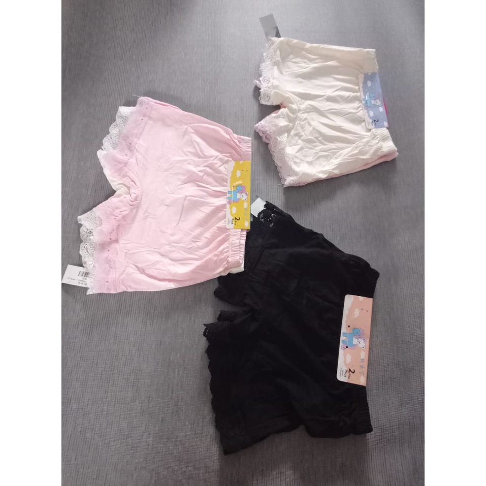 CELANA DALAM 2 PCS ANAK PEREMPUAN CEWEK BOXER POLOS SEGIEMPAT KIDS UNDER WEAR HITAM PUTIH PINK PENDEK