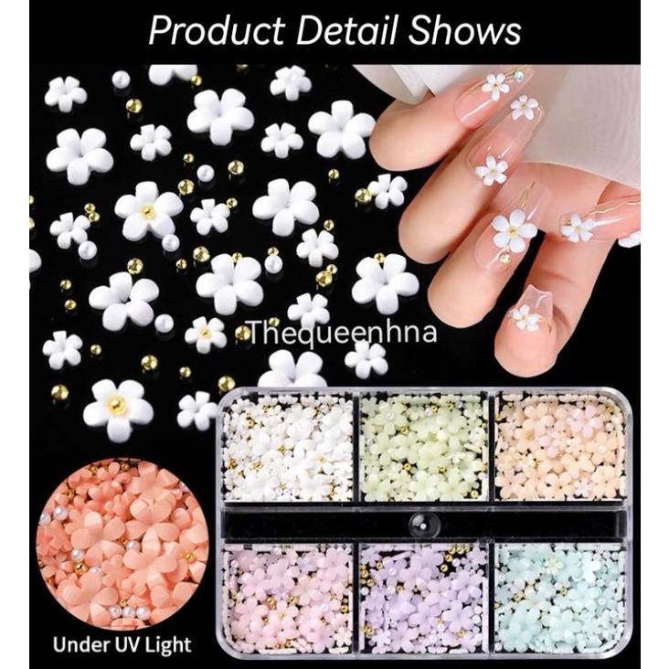 A02 1 Set 6 Sekat Berubah Warna Dengan Sinar UV Lamp Changing Color Ornamen Dekorasi Bunga Hiasan Kuku Bahan Resin Nail Art Decoration Nail Art Resin Flower