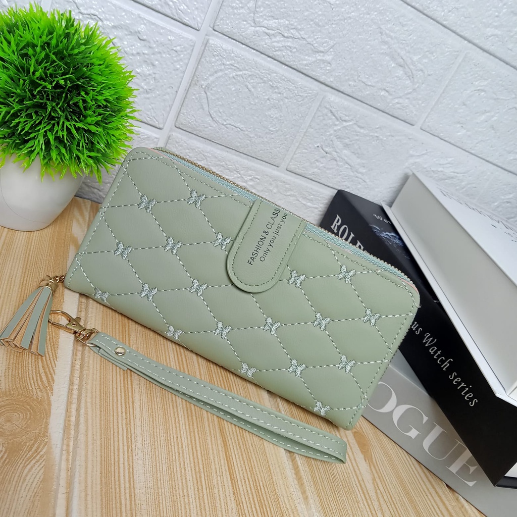 Dompet Panjang Lipat Zipper Multifungsi Korea Fashion Style Dompet Cewek Resleting Klip Women Wallet PU Satu7an D87